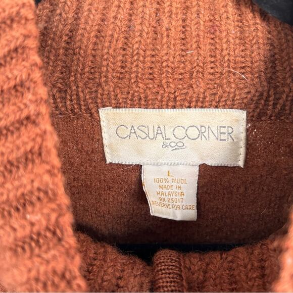 Vintage Casual Corner 100% Wool Brown Button Cardigan Sweater Size Large - Picture 5 of 8